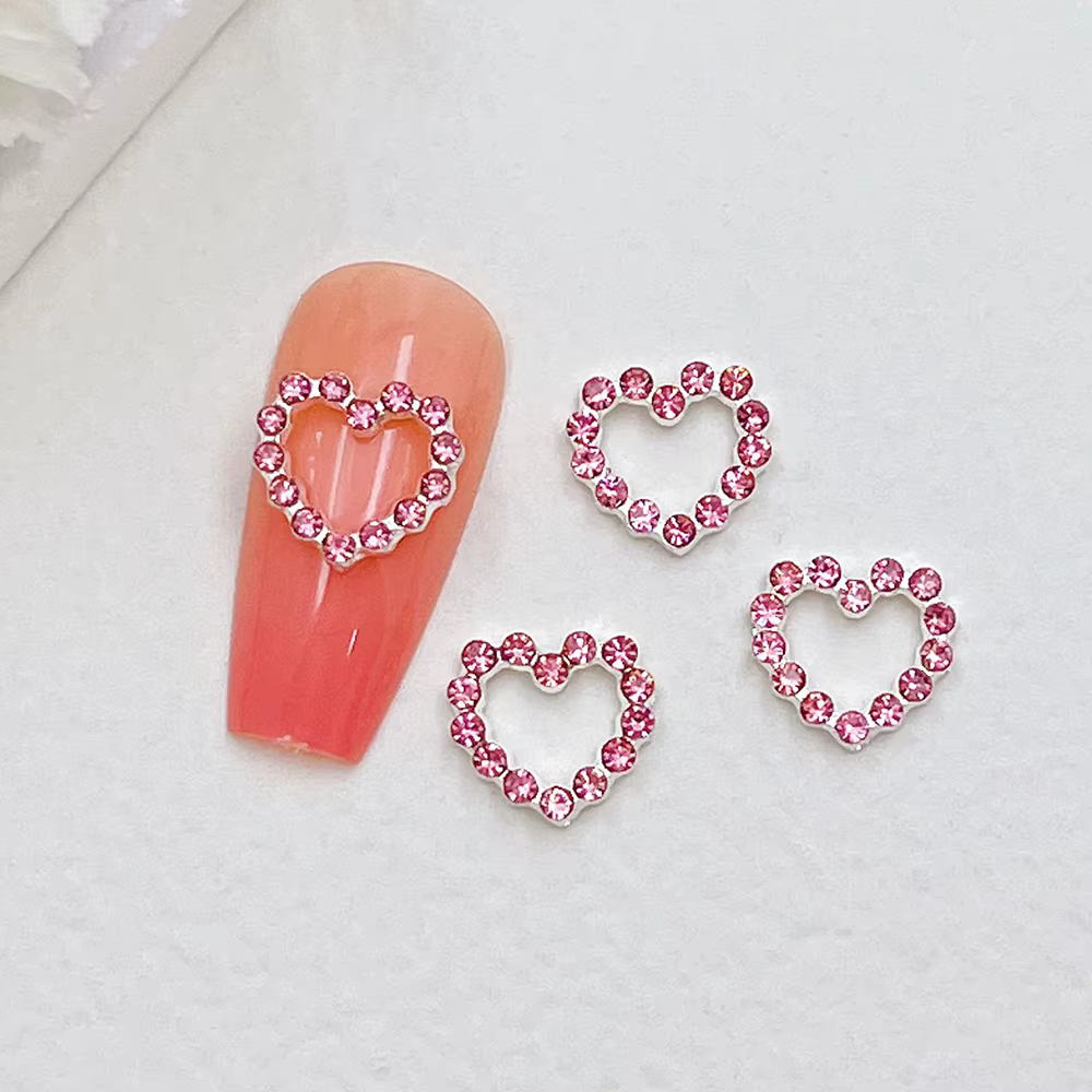 Breloques pour ongles en forme de cœur en métal, 10 pièces, rouge, rose, argent, diamant, pièces pou