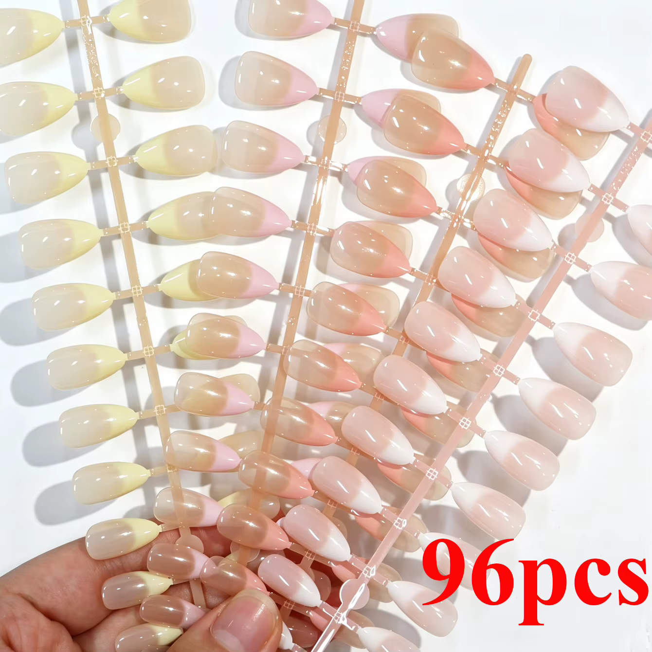 96 faux ongles en acrylique courts en forme d'amande, couleur nude, style manucure française - Réuti