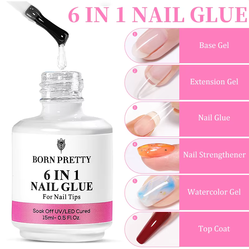 BORN PRETTY 6 en 1 colle à ongles Gel 15ML pour ongles acryliques tremper Gel de Base couche de fini