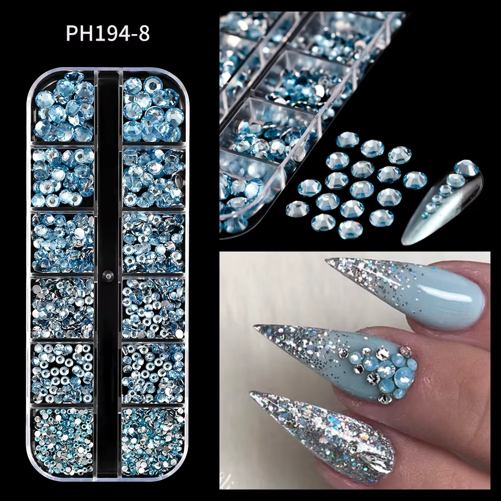 12 Grilles SS6-SS30 Mixte Nail Strass Brcorporelle Clair/Or/Rose/Bleu Diamant À Dos pio Nail Gemmes