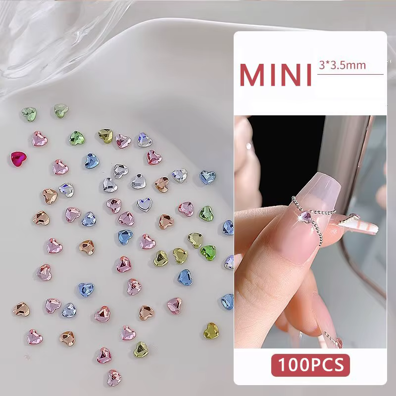 50-300 pièces Mini amour coeur diamant décoration d'ongles Super étincelant fond plat diamant coloré
