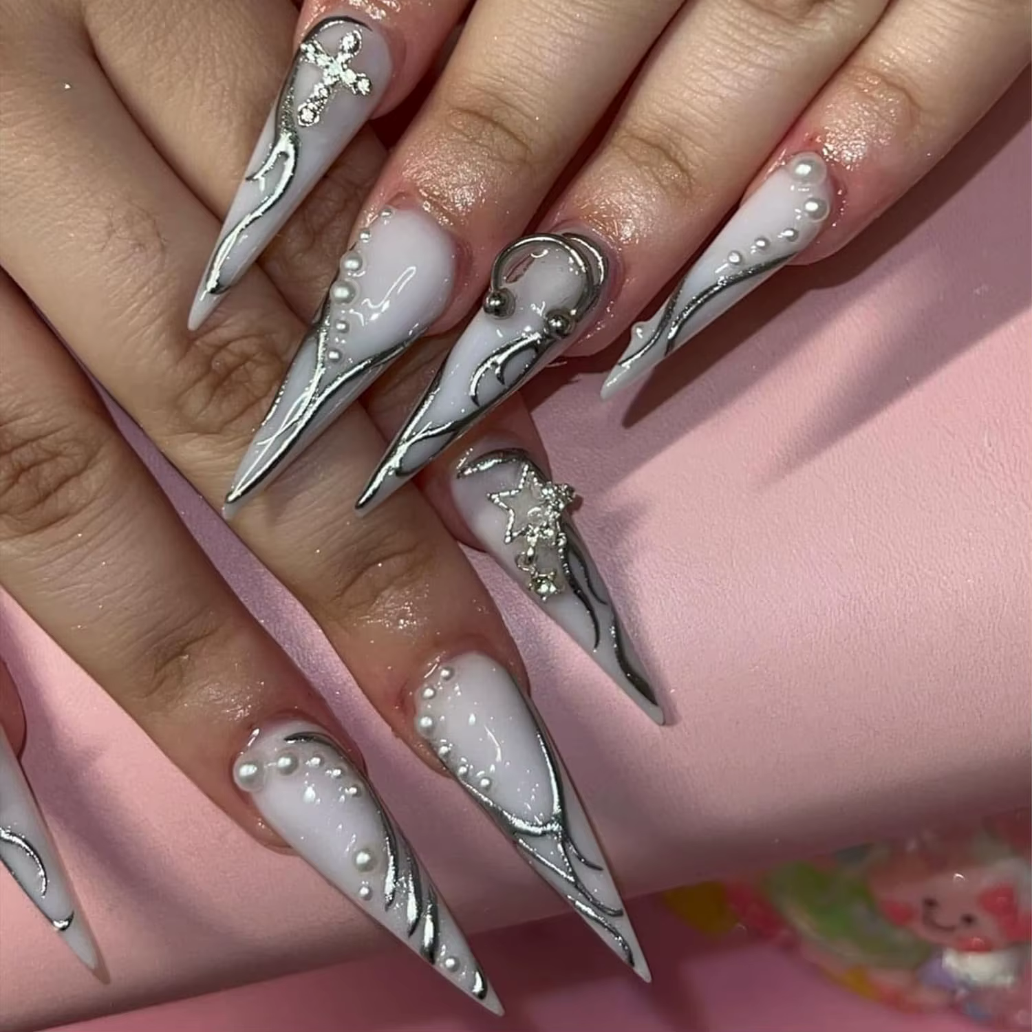 Breloques pour ongles en forme d'étoile, 110 pièces, décoration pour Nail Art en alliage, étoile arg