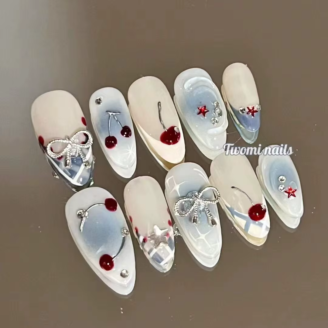 10 pièces français amande presse sur ongles fleur faux ongles portable Stick-on ongles faux ongles U
