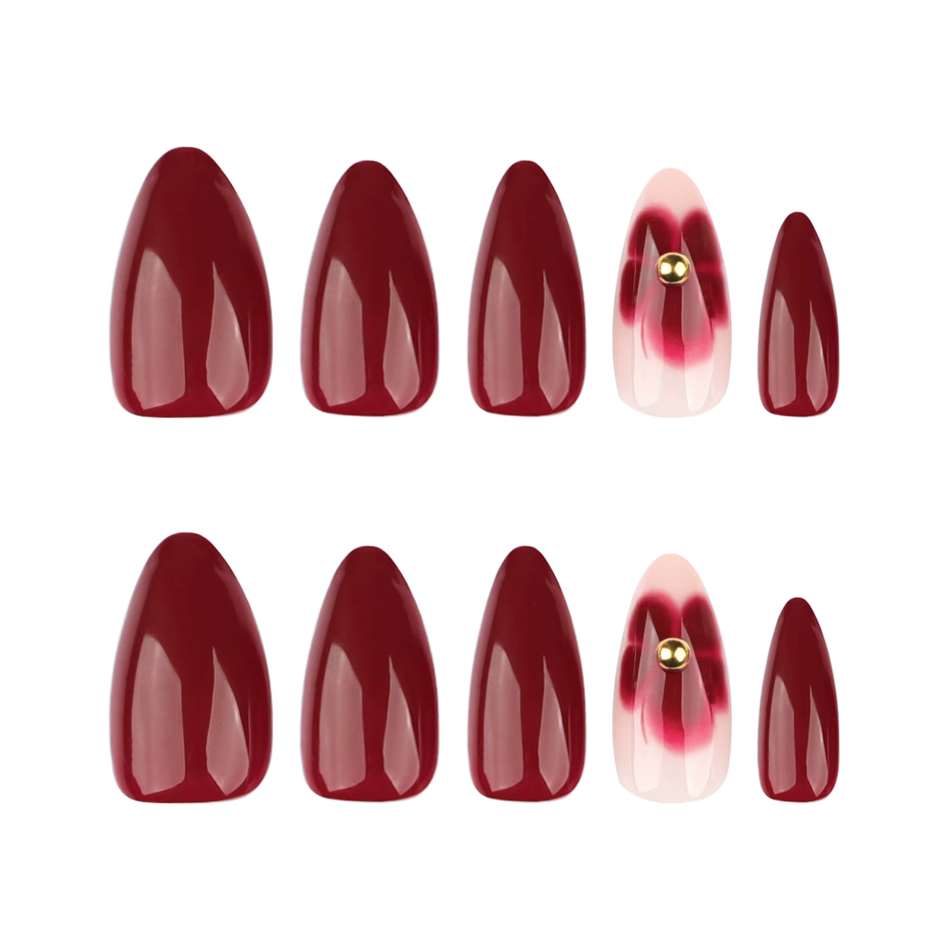 Ensemble d'ongles pour femmes, 24 pièces, en forme d'amande bordeaux, longueur moyenne, couleur unie
