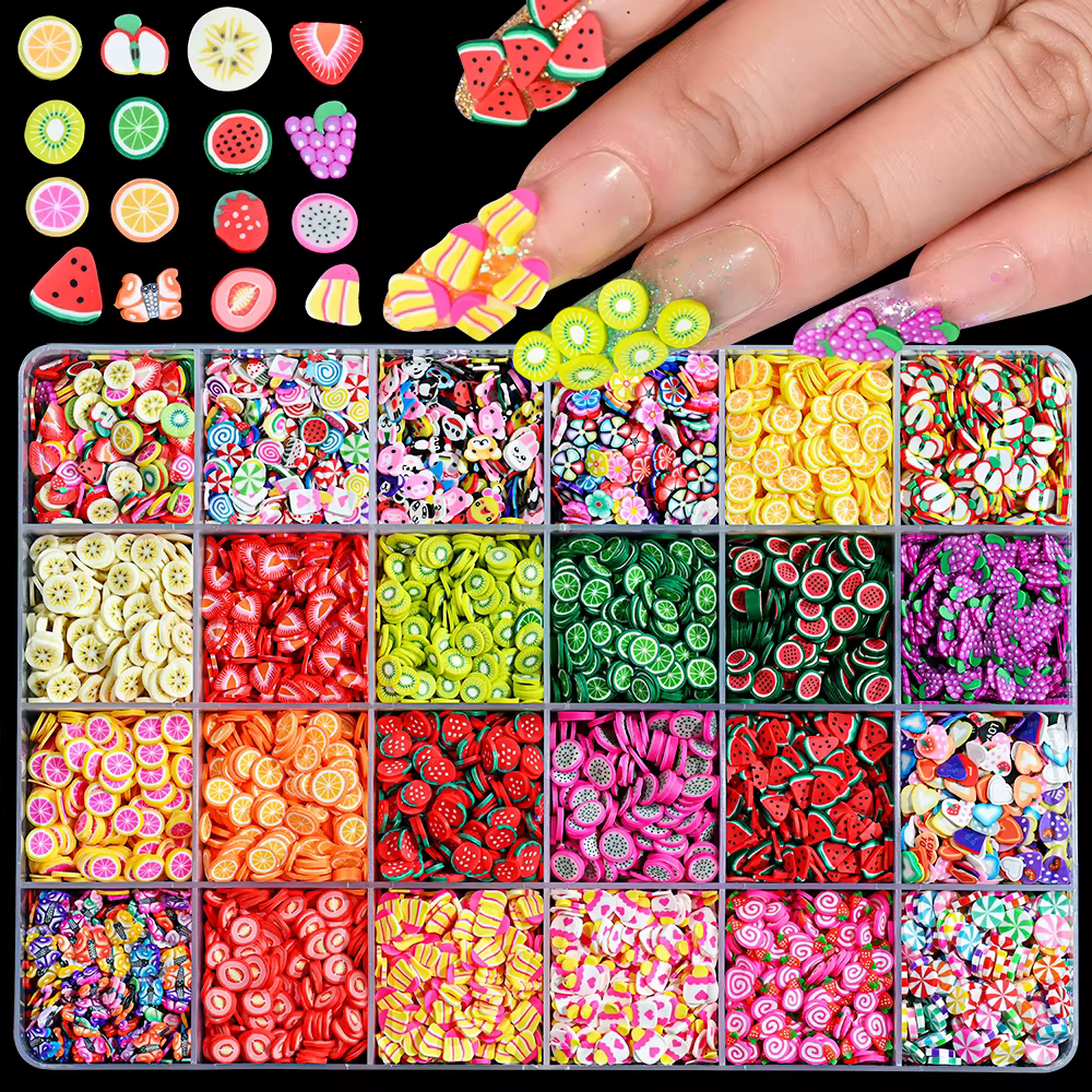 1000 pièces mélangées 3D tranches de fruits breloques pour ongles en argile polymère bricolage modèl