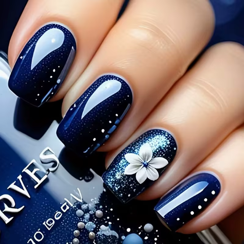 Faux ongles moyens pour femmes et filles, dégradé bleu, couverture complète, pointes d'ongles carrée