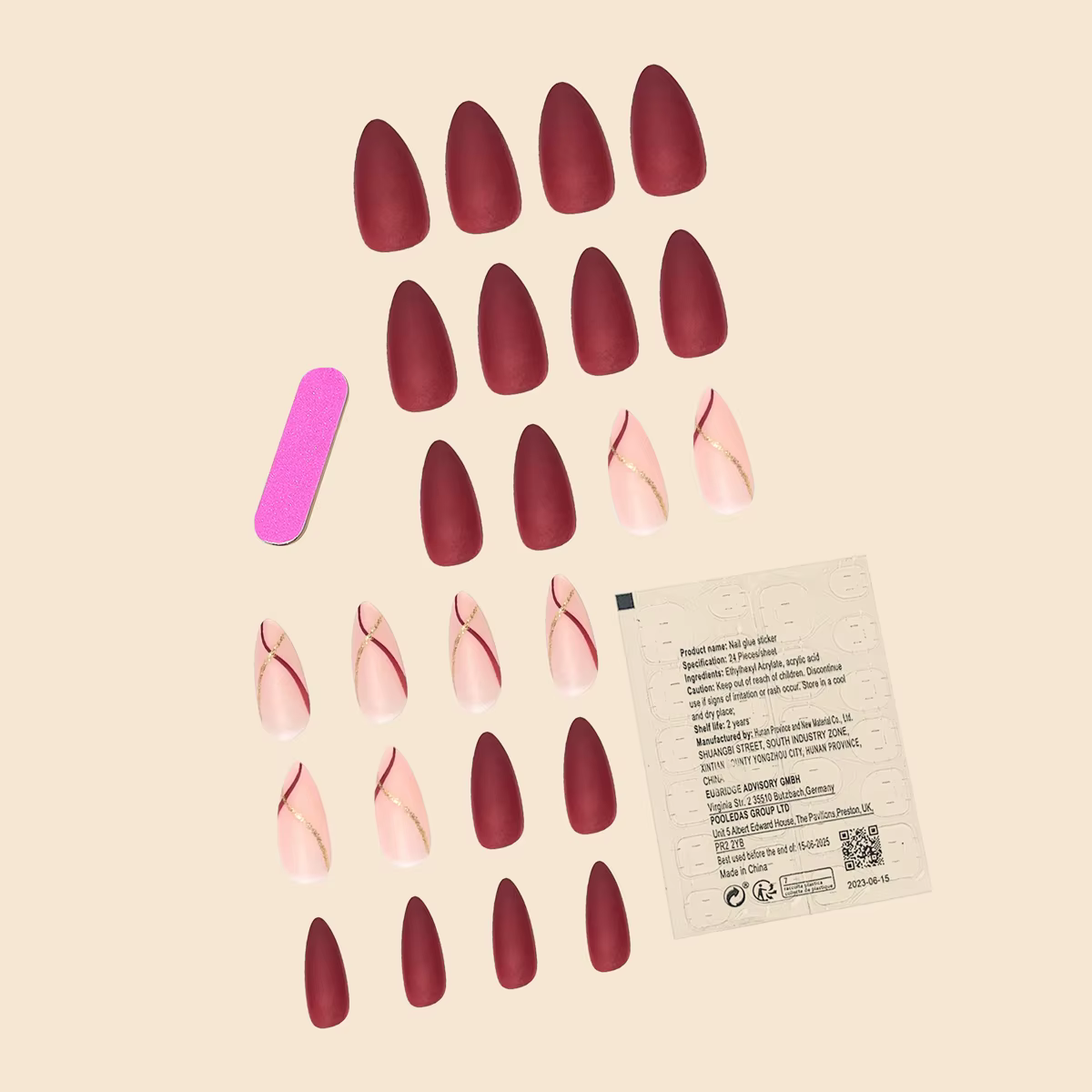 Femmes filles 24 pièces/ensemble forme de goutte moyenne français rouge or ligne Surface mate couver