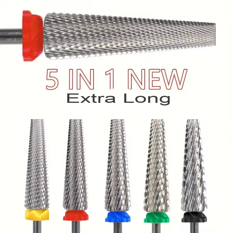 Forets à ongles en carbure de tungstène Extra longs 5 en 1, 24mm, accessoires de sécurité pour Salon