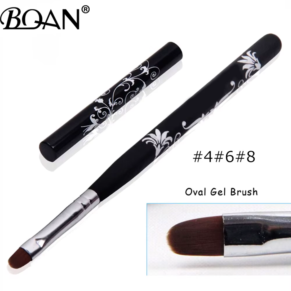 BQAN # 4 # 6 # 8 # 10 Pinceaux à ongles noirs pour gel UV, manche en bois sculpté, outils de manucur