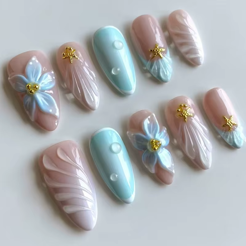 24 pièces 3D vert ondulation Design faux ongles oeil de chat français amande faux ongles conseils fe