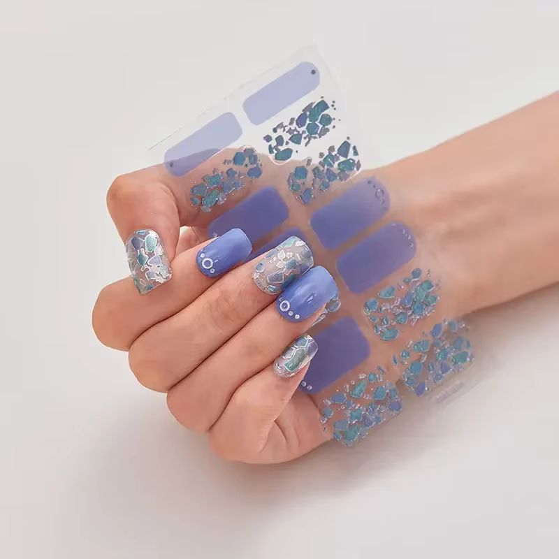 Patch pour ongles en Gel imprimé léopard au Laser, curseur de fleur dégradé de couleur, colle arrièr