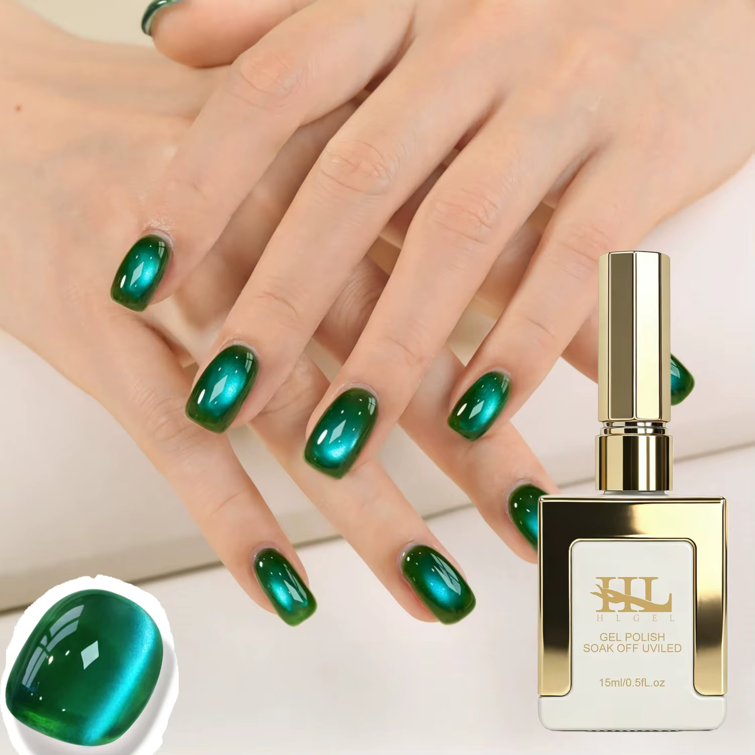 Vernis à ongles gel HL Jelly Glass Cat Eye 15ML, paillettes holographiques, couleur translucide, ver