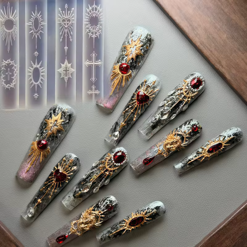 Moule à ongles en silicone transparent, motif tête de cheval licorne du Nouvel An, croix lumineuse s
