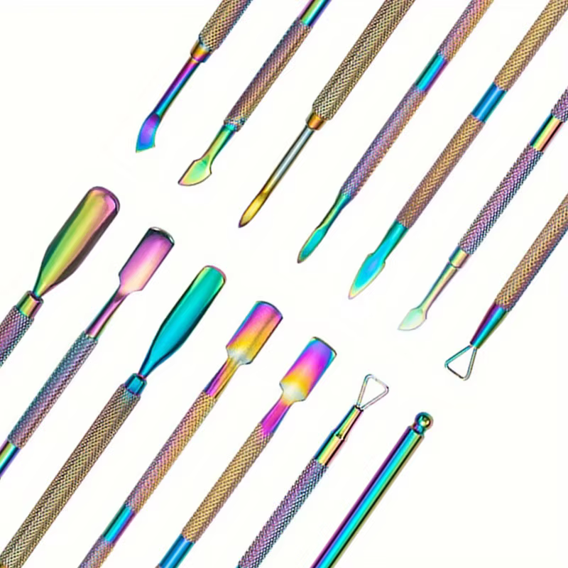 Poussoir à cuticules multicolore à Double extrémité en acier inoxydable, dissolvant de peau morte po