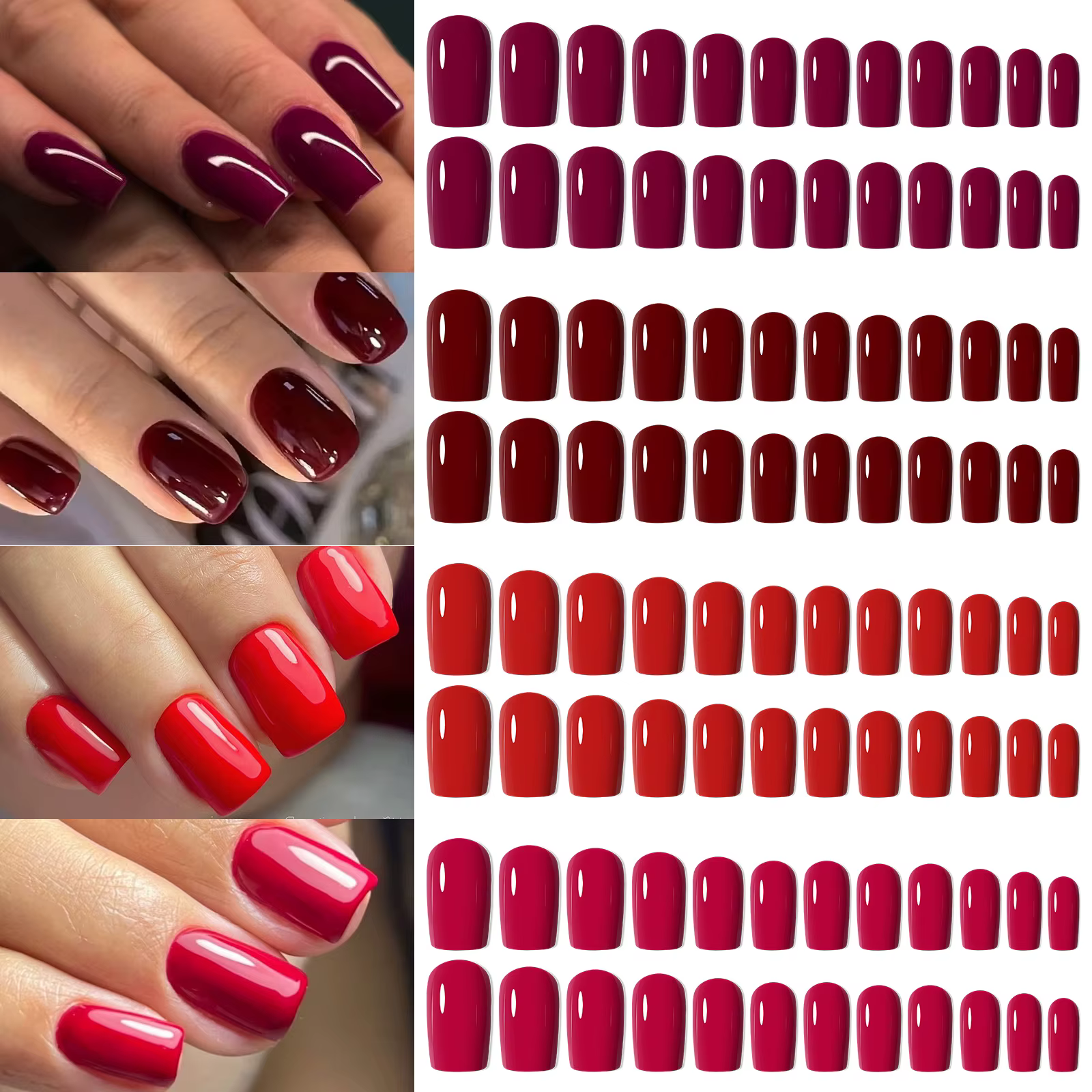 96 pièces en boîte 4 couleurs pointes d'ongles courts Ballet/Coffin/carré couverture complète mat br
