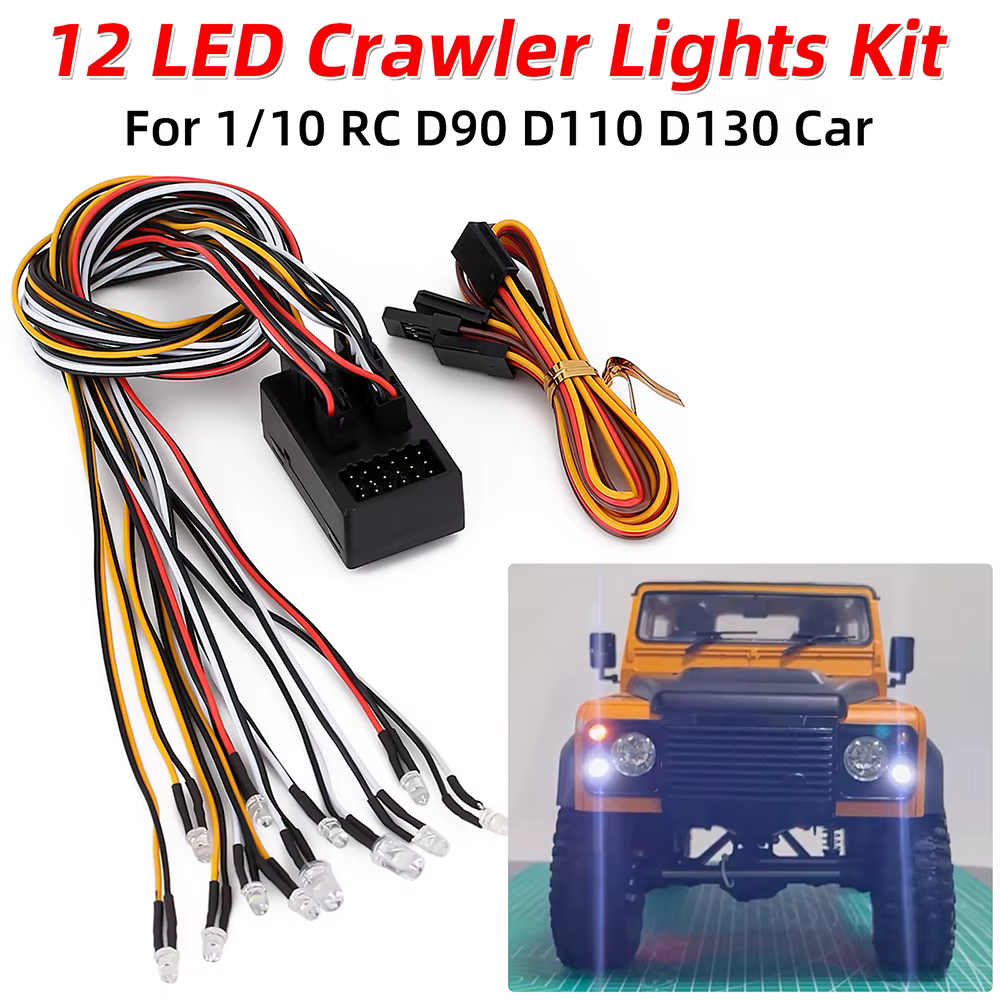 Kit de 12 lampes Flash LED pour voiture RC, accessoires pour chenille 1/10 RC D90 D110 D130 Defender