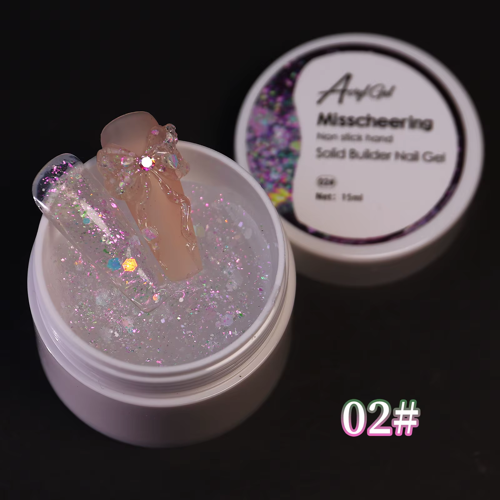 Misscheering Gel de construction solide pailleté 15ml, gel UV acrylique non collant pour extension d