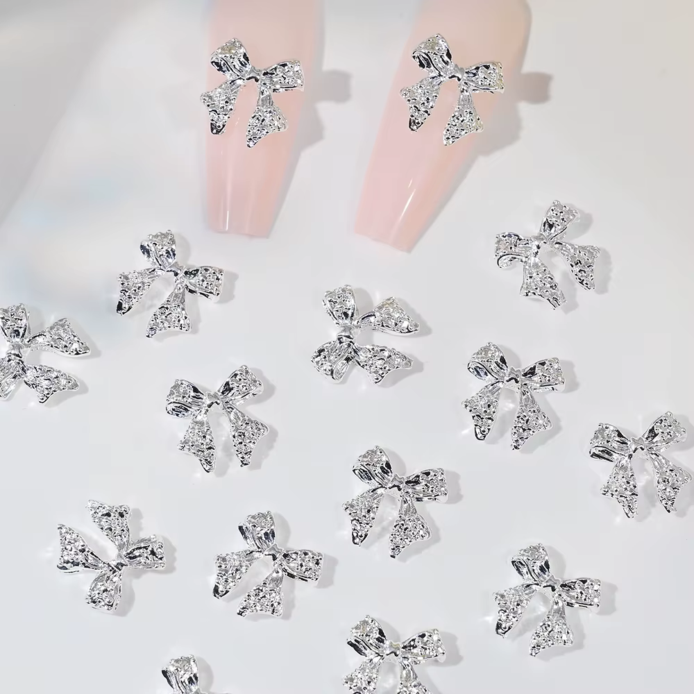 Breloques 3D en Métal Brcorporelle pour Ongles, 50 Pièces, 10.5x11mm, Alliage Or, Argent, Ruban, Nai