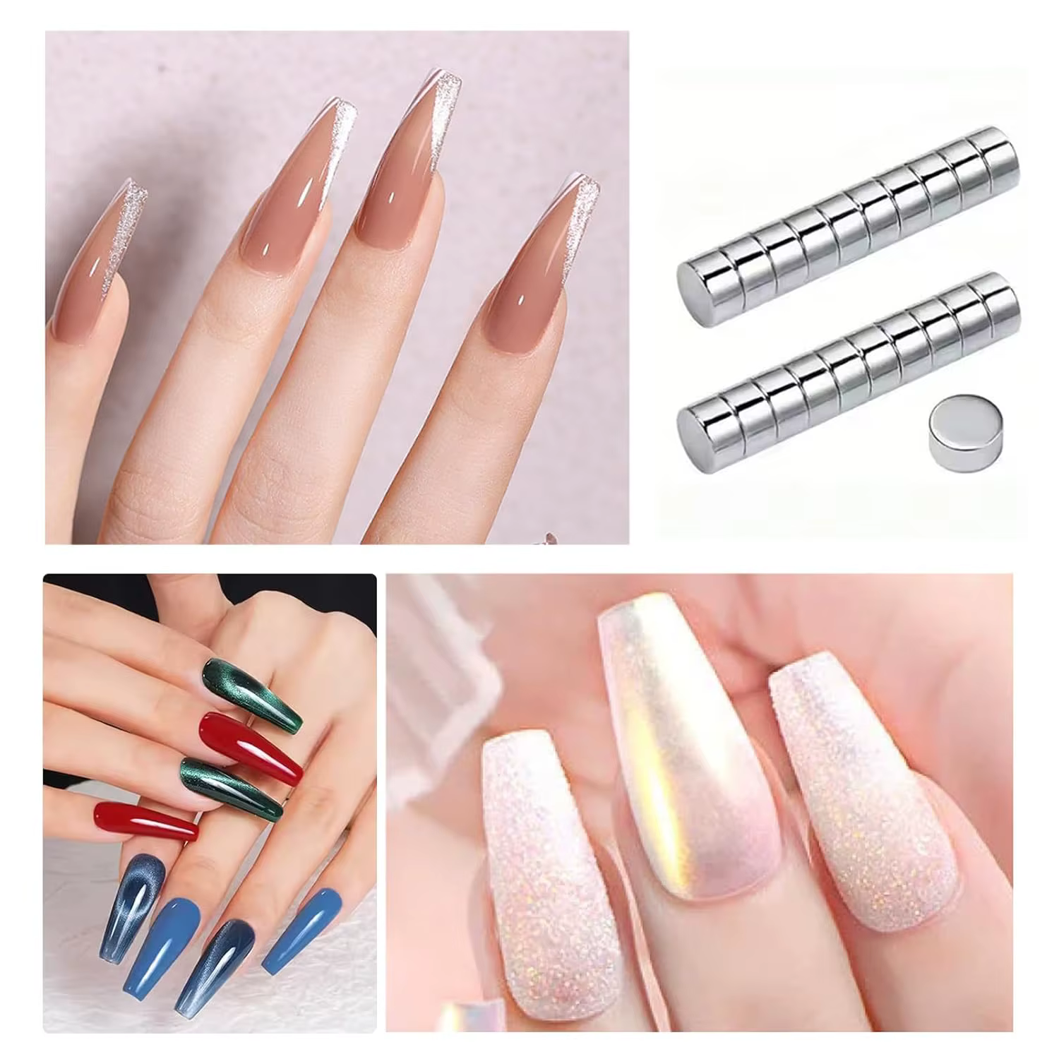 Mini aimants ronds cylindriques multi-oeil de chat, outils d'art des ongles pour mesurer la longueur