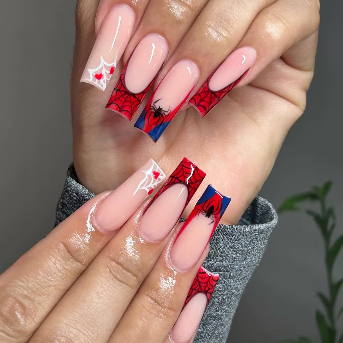 Faux ongles araignée d'halloween, 24 pièces, imprimé cercueil français, Ballet, couverture complète,