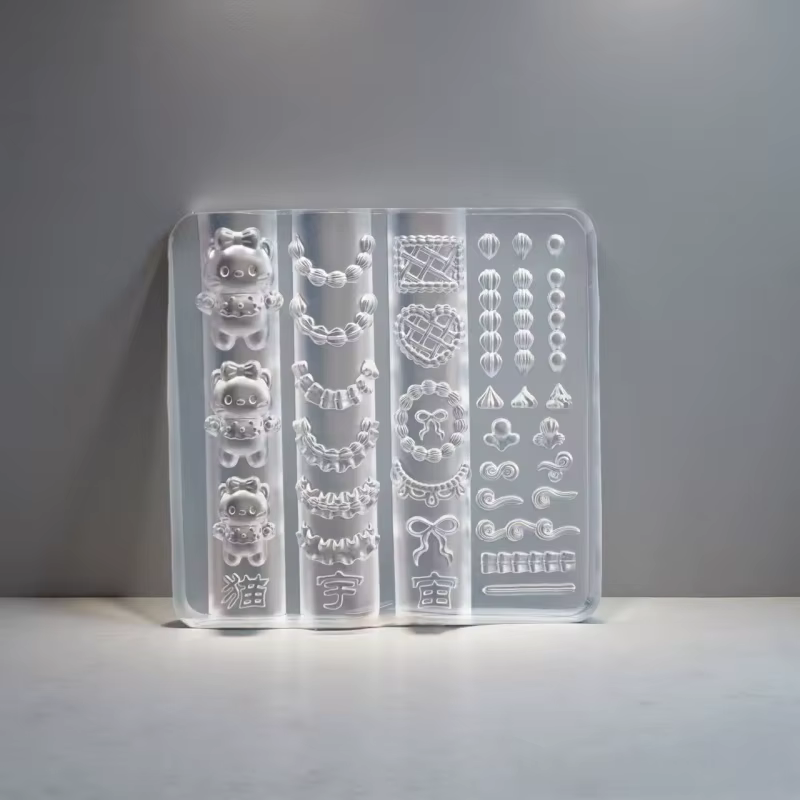 Ensemble de 3 pièces en Silicone pour Nail Art, chat mignon, crème, ours, Cookie, nœud papillon, 3D,