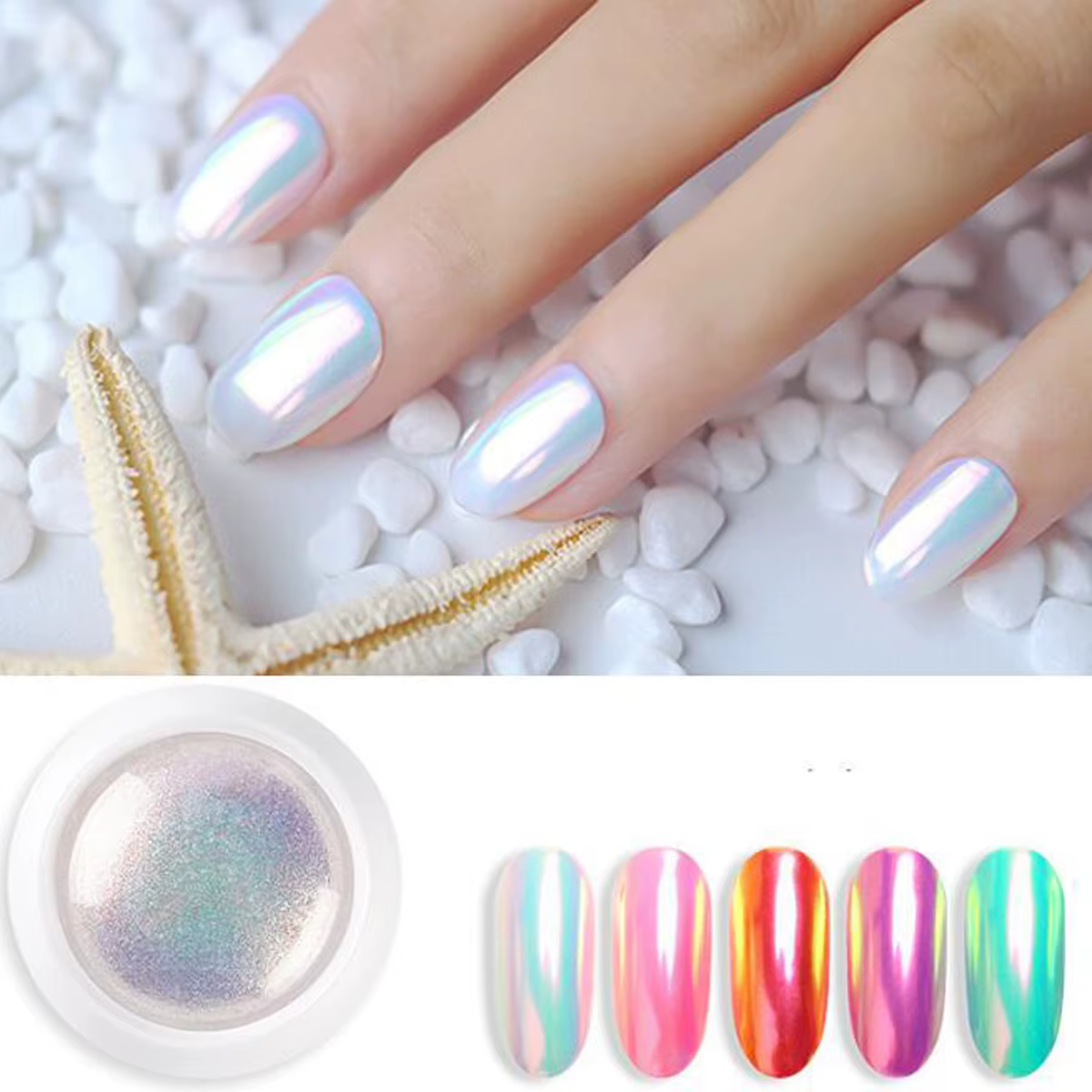 1 pot coucher de soleil Orange Aurora Chrome poudre à ongles 0.2g-Net clair de lune miroir ongles pa