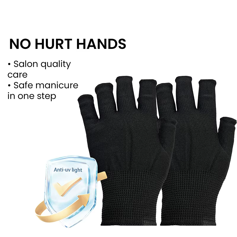 Gants fins anti-UV noirs pour ongles, bouclier de gel UV, outils d'art d'ongle de manucure sans doig