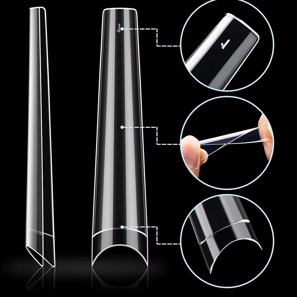 120 pièces longs clair cercueil ongles conseils courbe Extra longue demi couverture cercueil ongles 