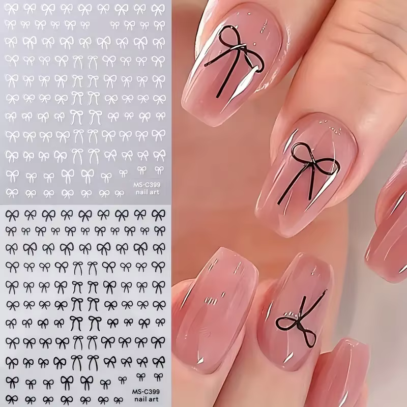 1/2 pièces noir blanc rose Mini nœud papillon Design Nail Art autocollant auto-adhésif dentelle ruba