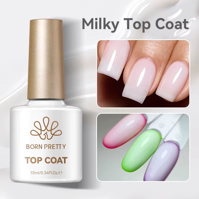 BORN PRETTY 10ml Top Coat Lacté Blanc Gel UV Vernis à Ongles Semi-Permanent Translucide Effet Gelée 