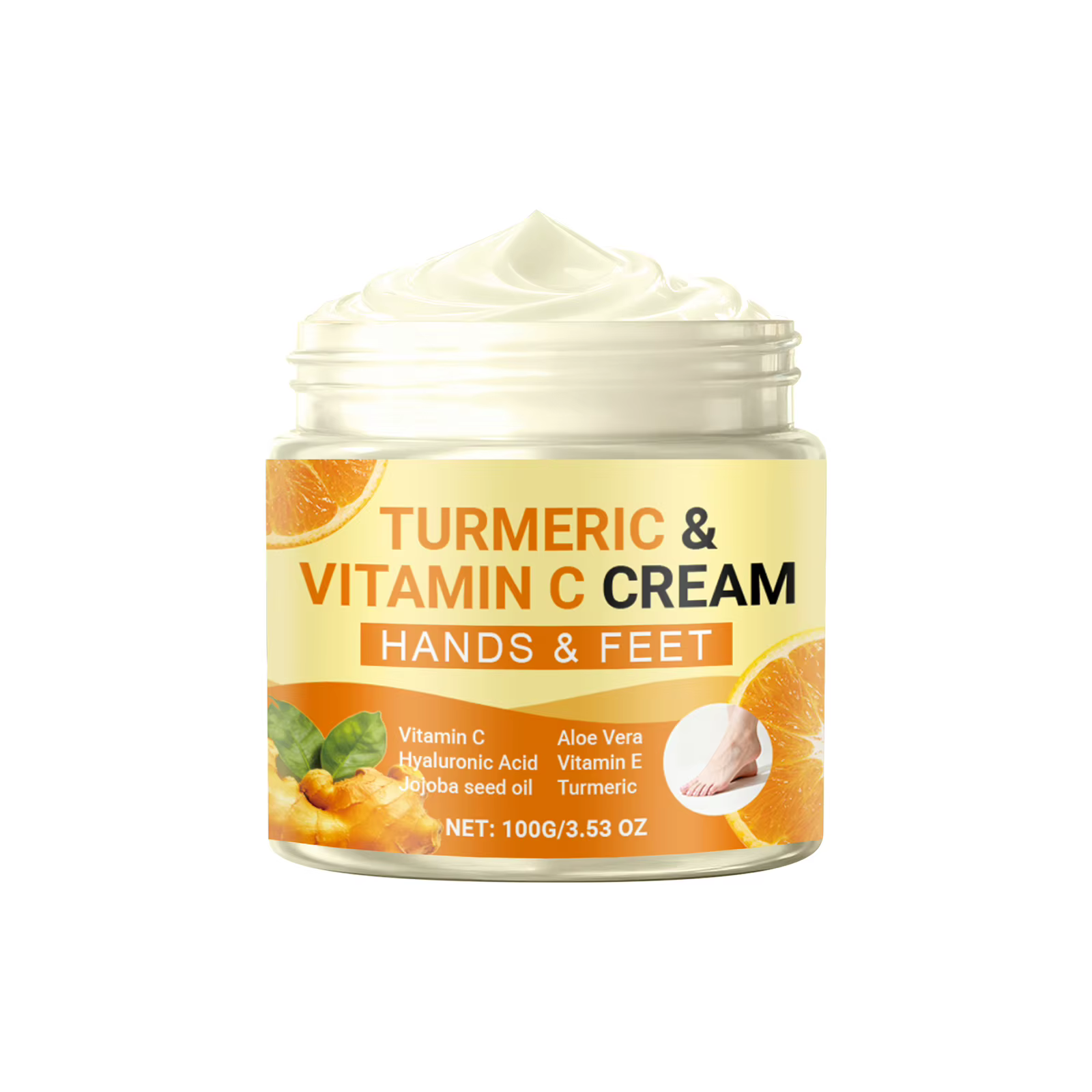 Crème hydratante au curcuma et à la vitamine C pour les mains et les pieds, éclaircit le teint, répa