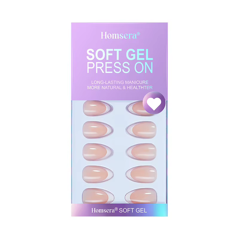 32 faux ongles courts en forme d'amande, style français blanc, sans couture, de haute qualité, à pre