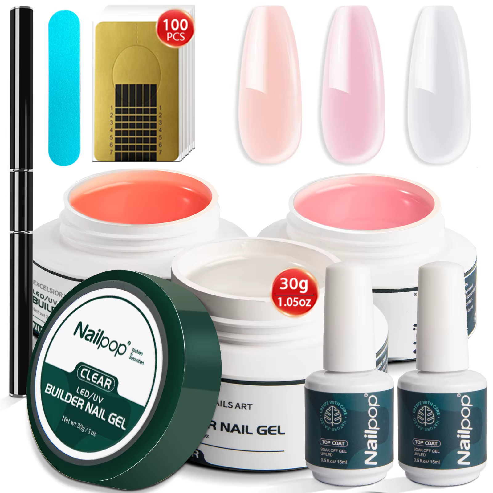 Nailpop Kit de construction de Gel rose nu clair 3 couleurs 1 ensemble professionnel Nail Art bricol