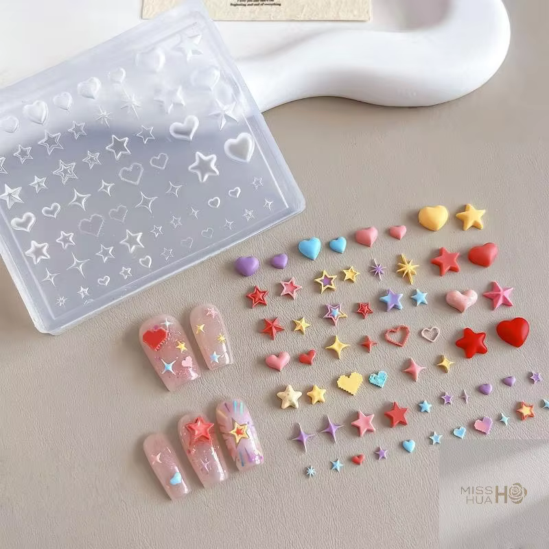 Moule 3D en Silicone pour Nail Art, pentagramme, cœur, étoile, modèle de manucure Transparent, brico