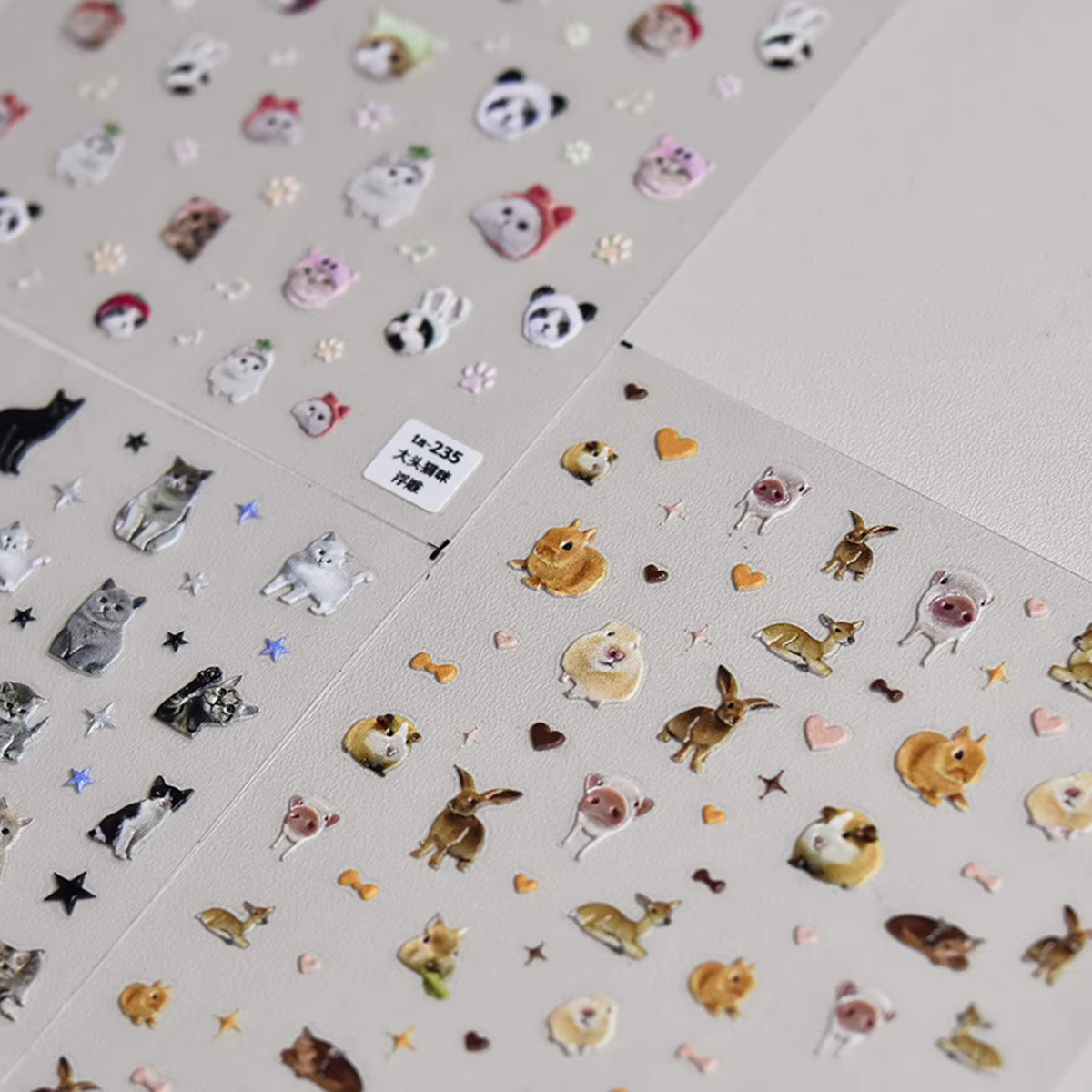 1 pièces 5D en relief mignon animal de compagnie manucure décalcomanie ongles dessin animé autocolla