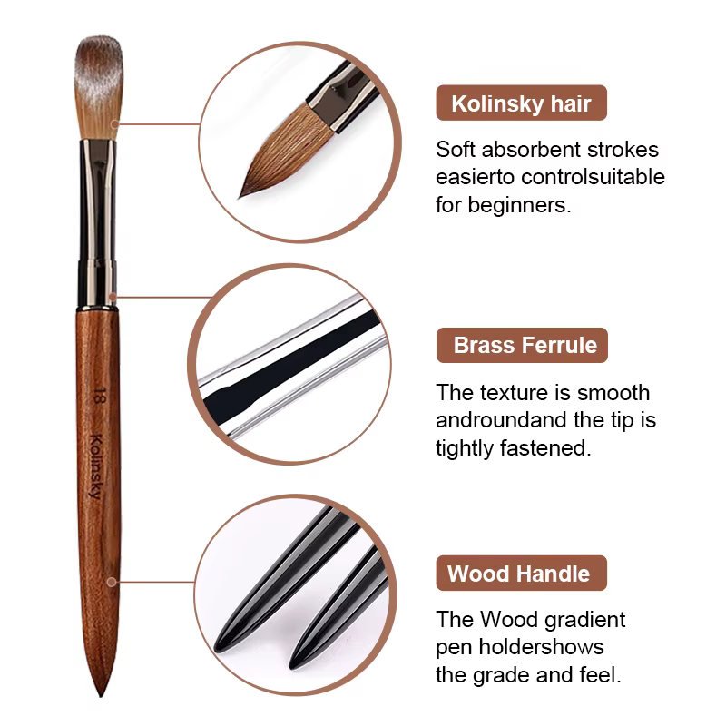 Brosse à ongles en acrylique 100% pur Kolinsky, manche en bois de santal, pour Application acrylique