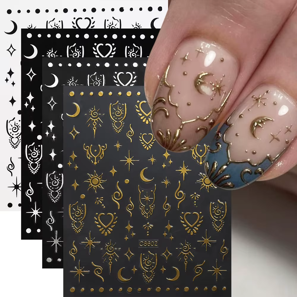 Autocollants pour ongles lettres romaines, 4 pièces, doré, argenté, noir, blanc, Alphabet, décalcoma