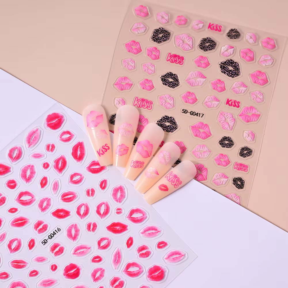 Décalcomanies autocollantes pour les ongles, stickers, lèvres rouges, amour, coeur, jour de Léon, am
