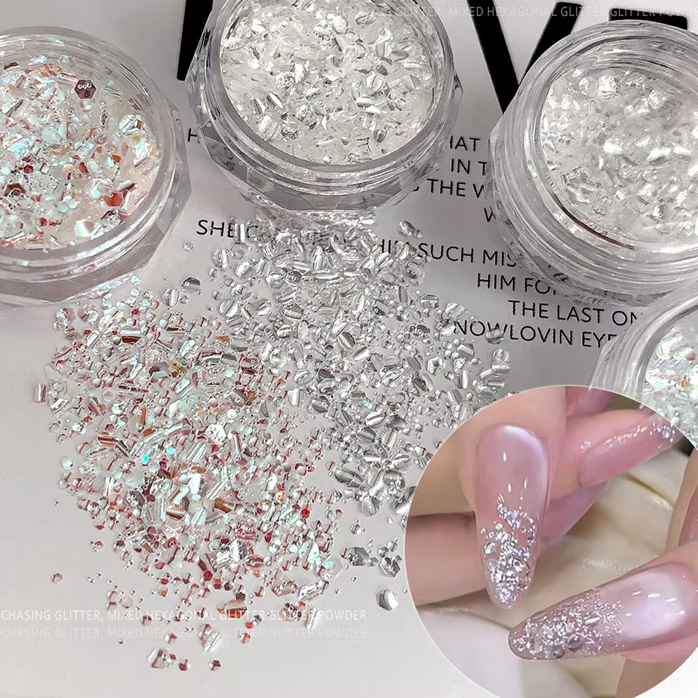 2 bouteilles de paillettes hexagonales Ultra-fines pour ongles, bulle 3D Super brillante, paillettes