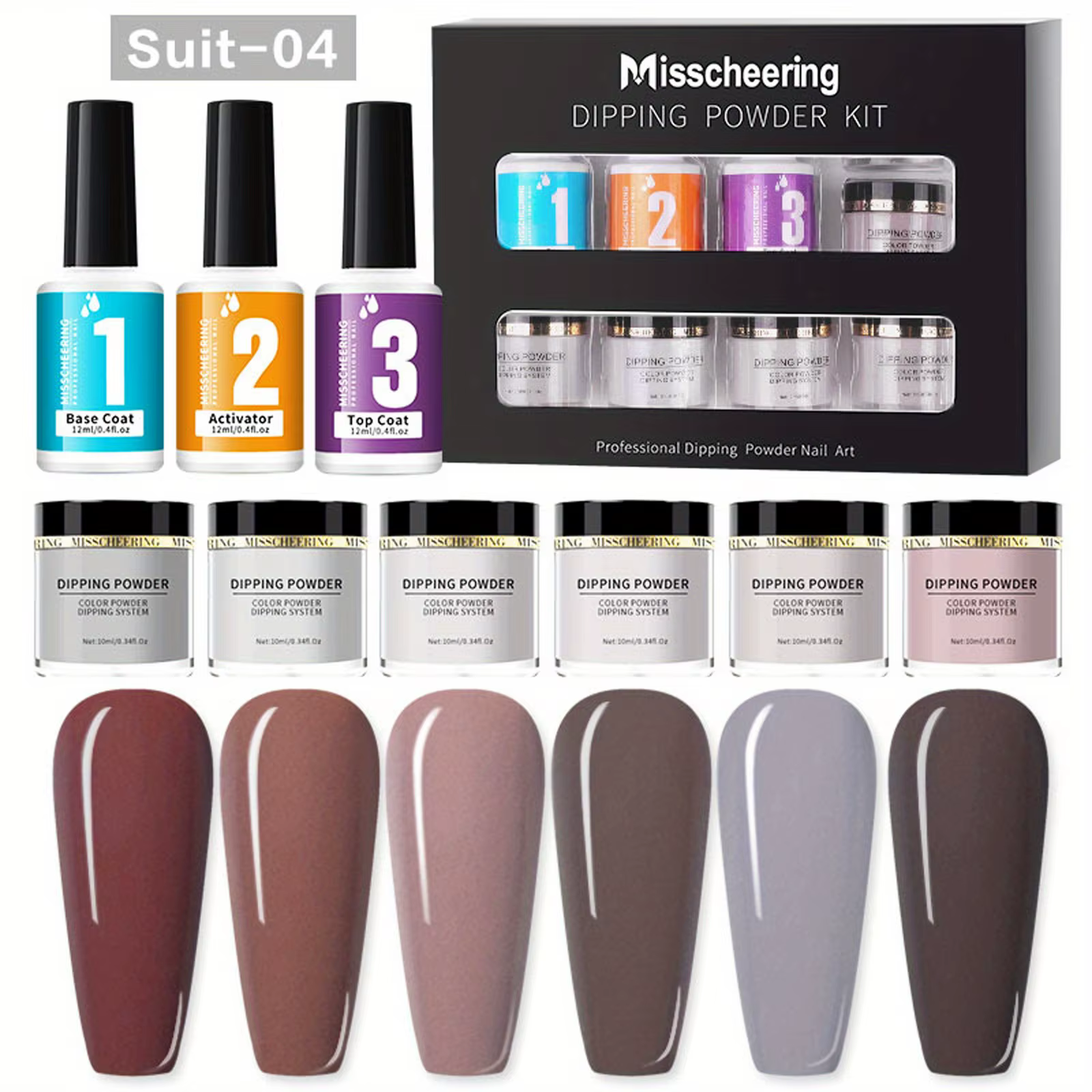 Poudre à tremper pour ongles, ensemble de liquide en poudre acrylique avec Base/activateur de couche