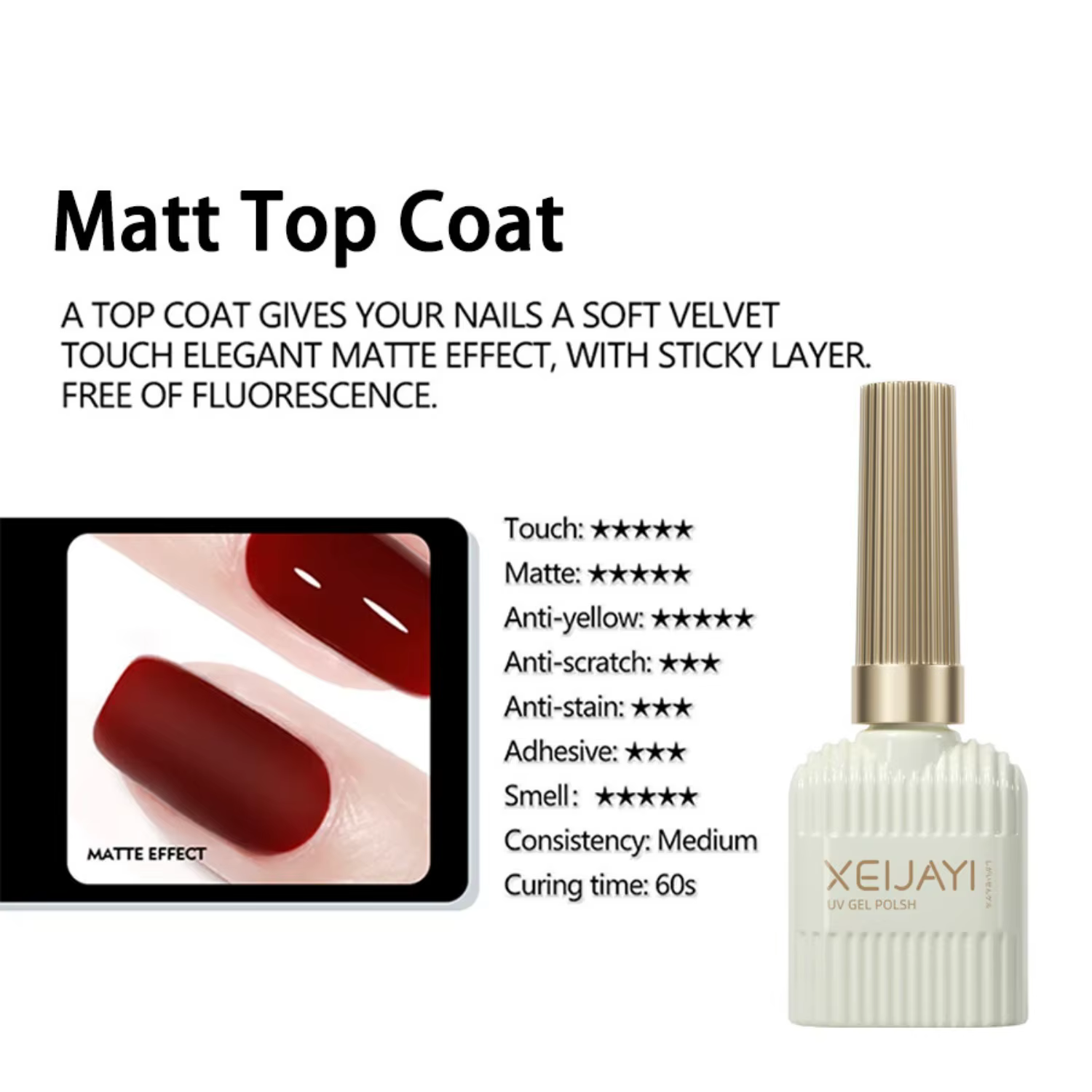 XEIJAYI Base Gel Super couche de finition manucure couche de finition mate Semi Permanent tremper le