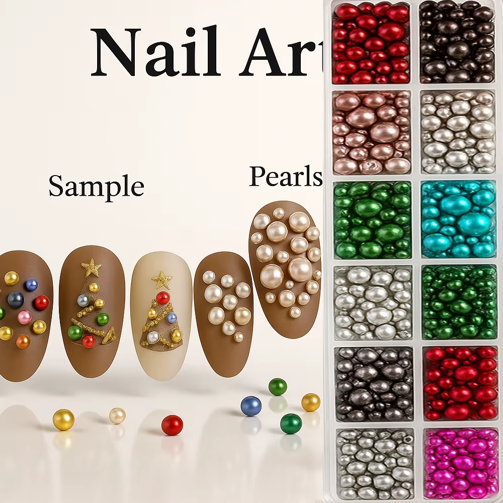 12 grilles rouge/vert perle ongles strass taille mixte perles colorées nacrées breloques Nali cercle