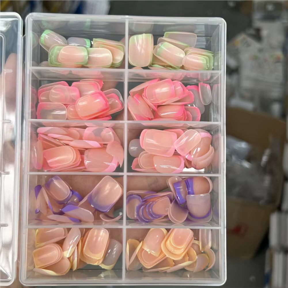 1 boîte couleur bonbon français court carré faux ongles rose/vert/violet couverture complète Macaron