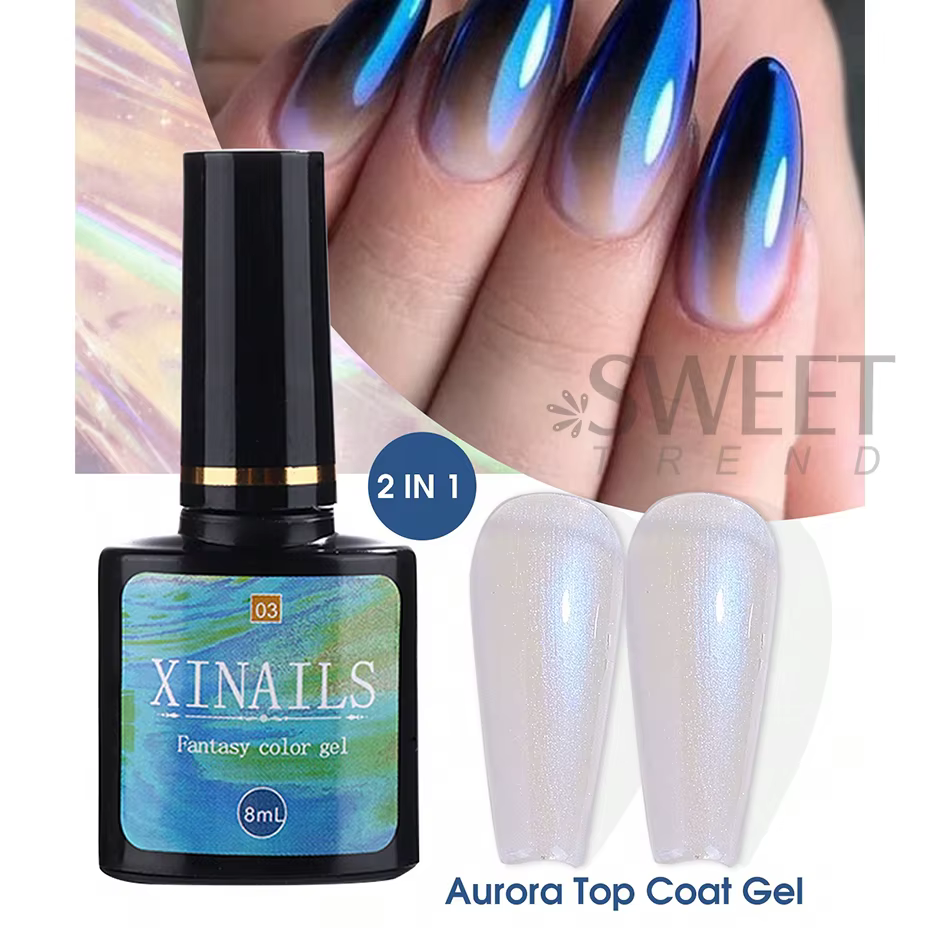 Vernis à ongles Gel Aurora, couche de finition, perle irisée, laque à tremper, scellant, effet sirèn