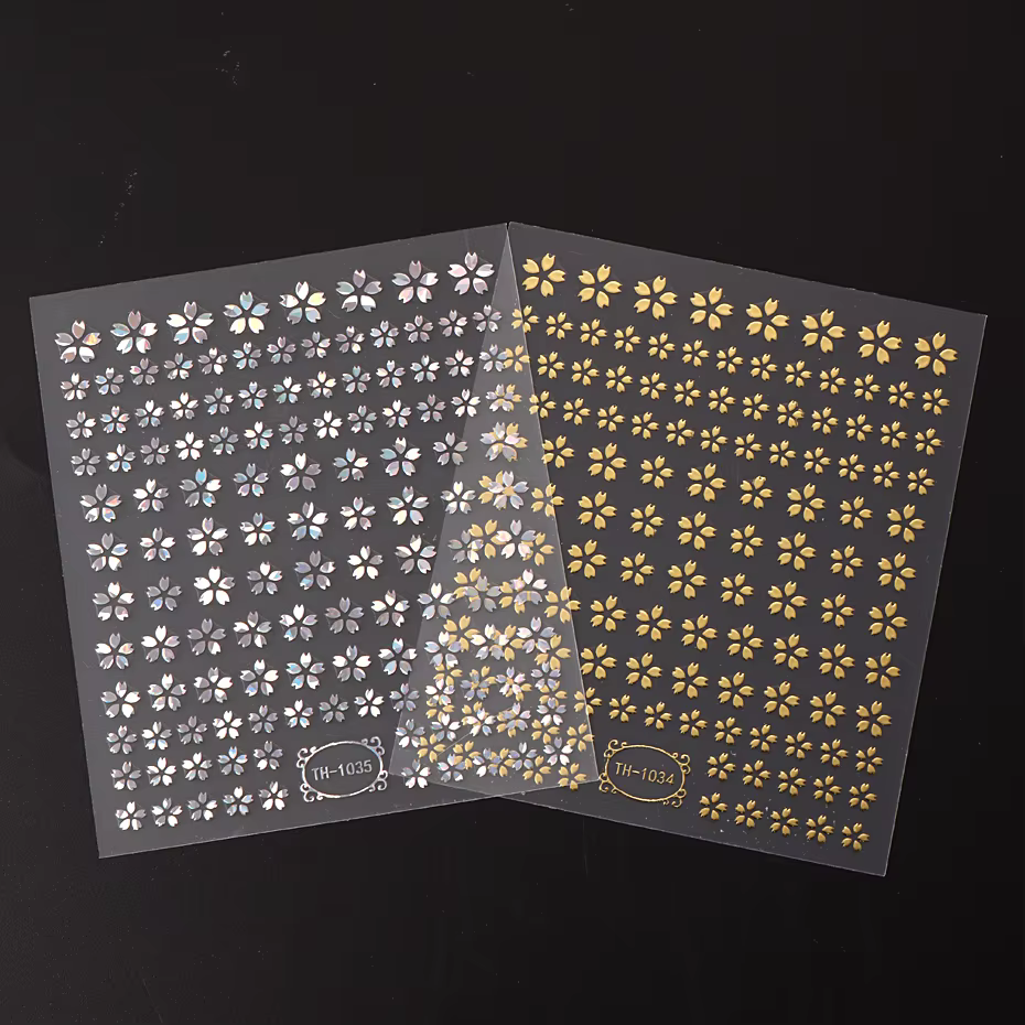 Autocollant Laser 3D fleur Sakura pour ongles, feuilles holographiques, décalcomanies adhésives serp
