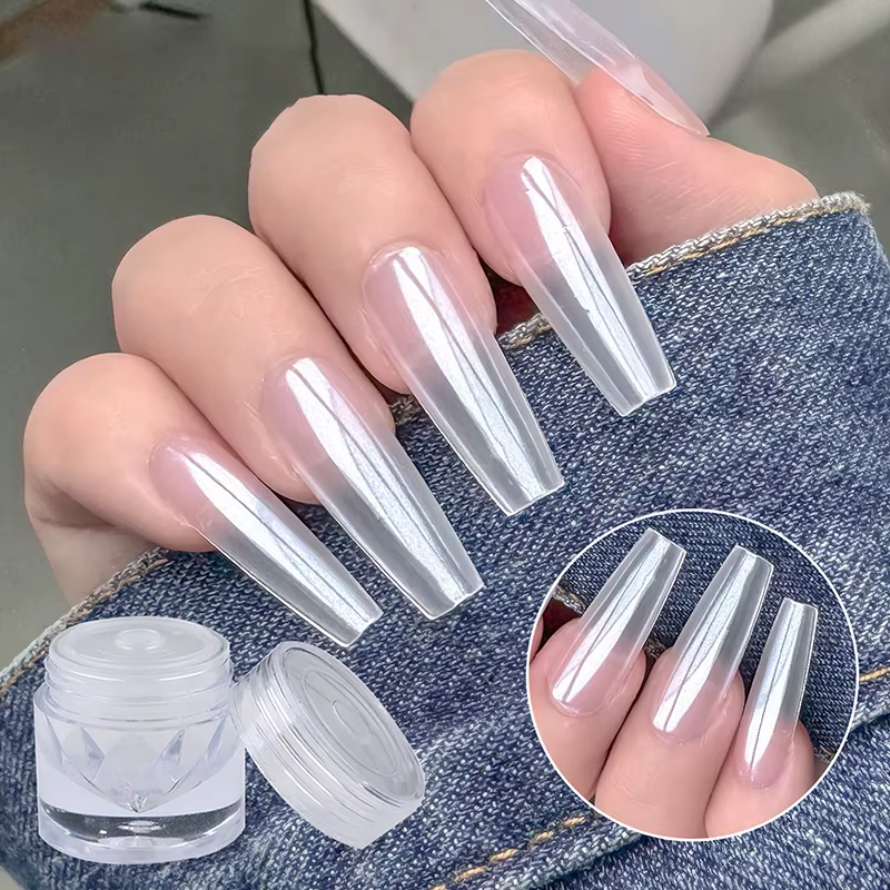 1 pot de poudre à ongles chromée Aurora Orange, effet miroir lunaire brillant, pigment de paillettes