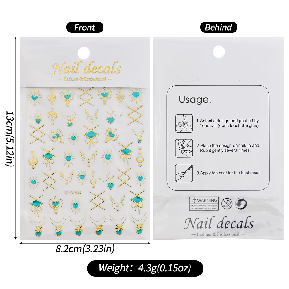 5D bleu gemme étoile soleil lune bronzant Nail Art autocollant métallique Style bohème or argent amo