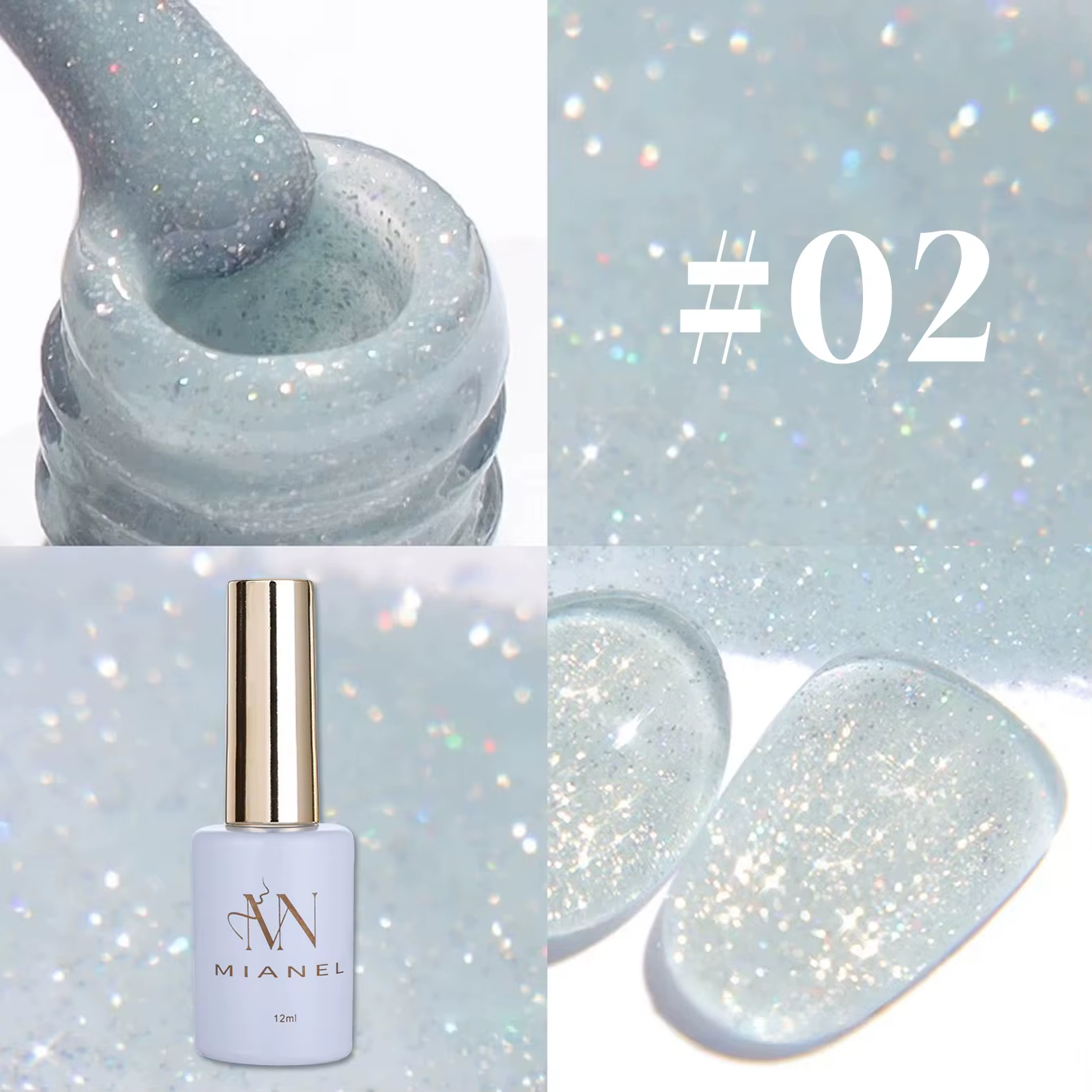 MN 1-9PCS Série de vernis à ongles gel rose, bleu, blanc, vert avec paillettes scintillantes et effe