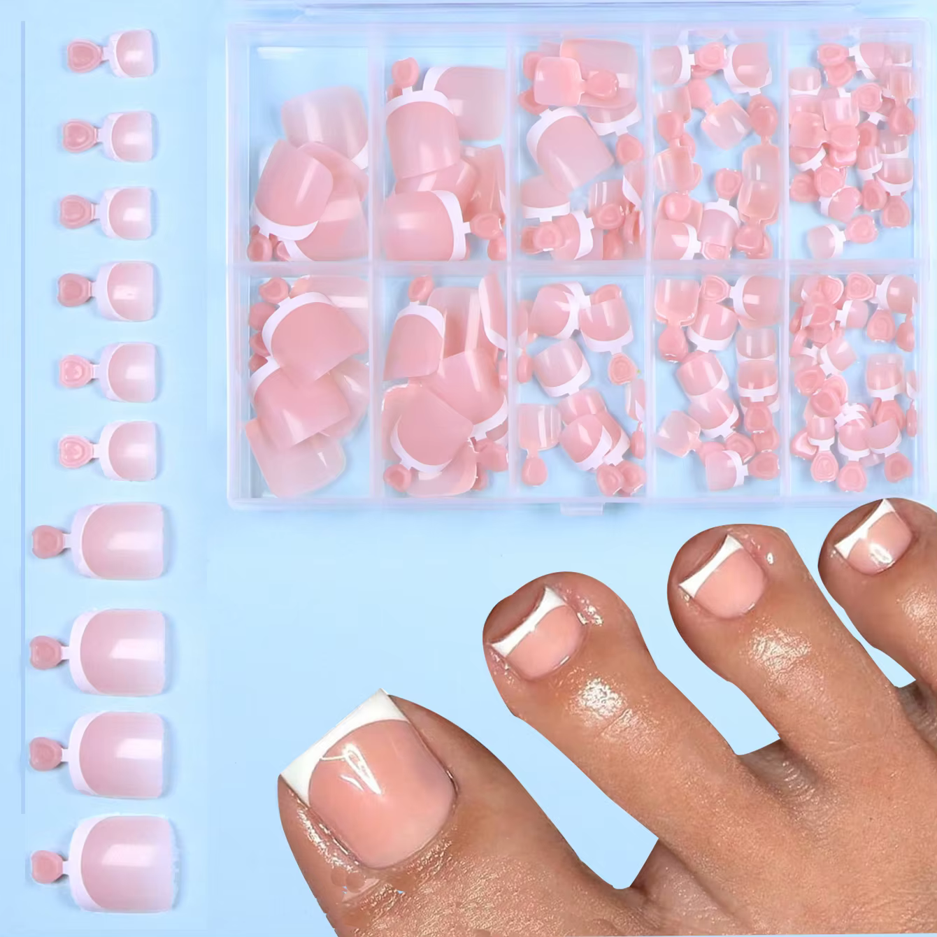 Faux ongles français simples et brillants, courts, carrés, blancs, à la mode, portables, adaptés au 