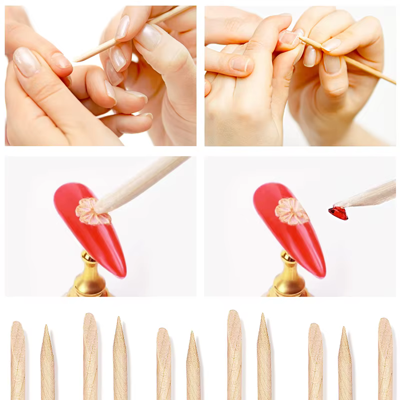 Poussoir à cuticules pour ongles, bâtons en bois Orange pour enlever les ongles, dissolvant de manuc